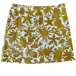 J. Crew Mustard & White Print Cotton Skirt With pockets Size 0